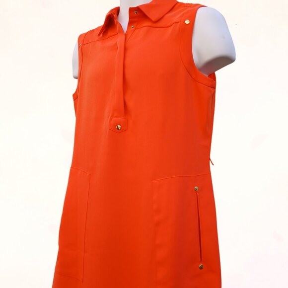 Calvin Klein Women Orange Colour Sleeveless Collar Pockets Shirt Midi Dress Sz 8 - Picture 5 of 13